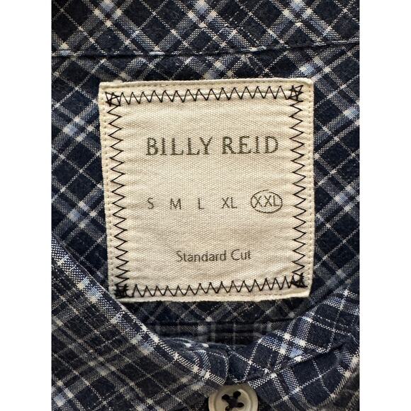 Billy Reid Spread Collar Plaid Shirt Men’s Gray & Blue Standard Cut - Picture 3 of 4
